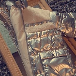 Metallic sherpa puffer jacket